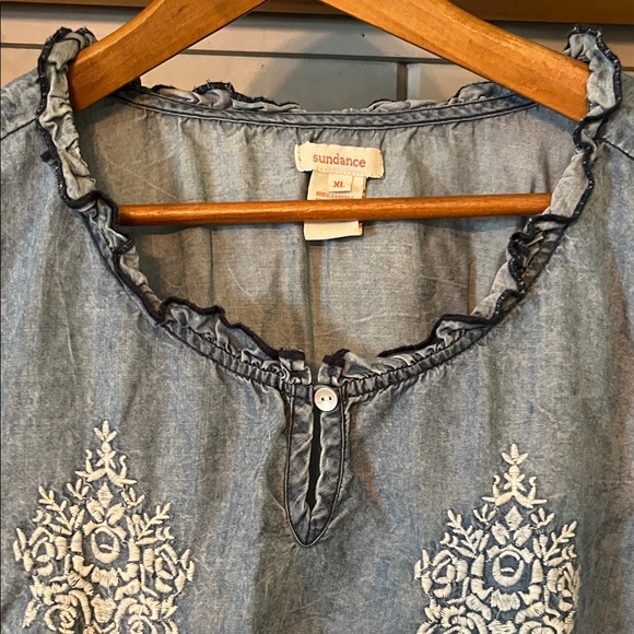 Sundance Denim Blue Blouse with White Embroidery - Picture 2 of 2